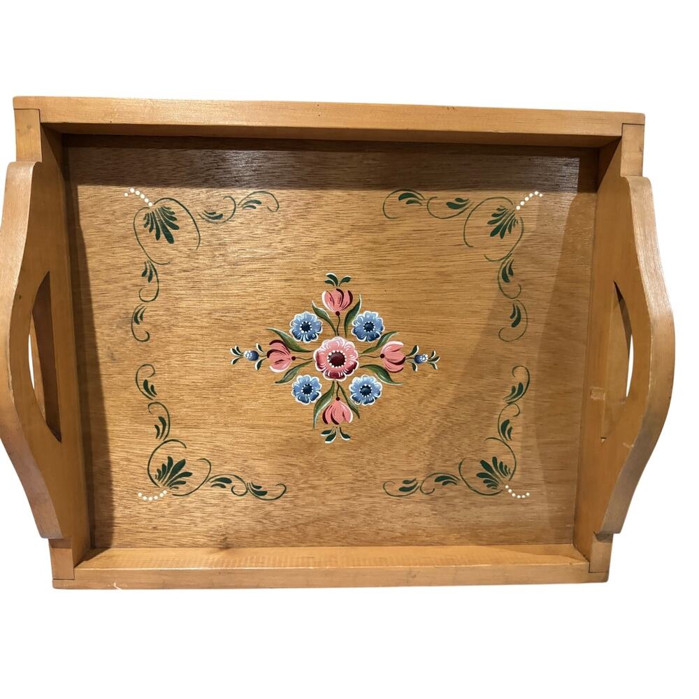 Vintage Hand painted Wooden Tray Cottage Granny